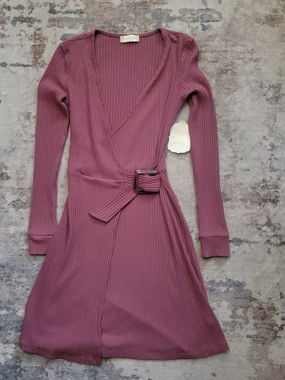 Altar'd State Wild Ginger Mauve Ribbed Wrap Dress with Belt
